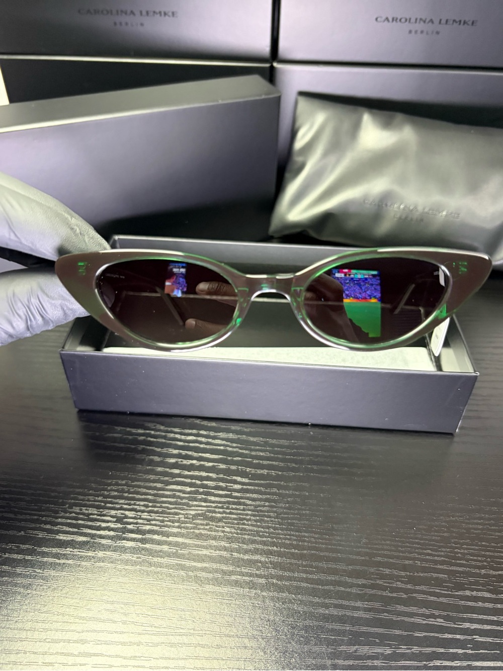 Carolina Lemke Green Cat Eye Sunglasses for Women